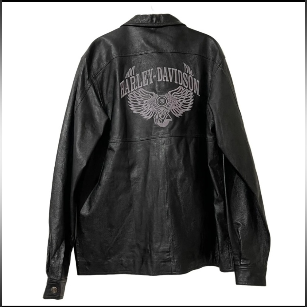 🏍️ ‘94 Vintage Harley Davidson 💯% Genuine Leather 90’s Biker Moto Coat-Size L